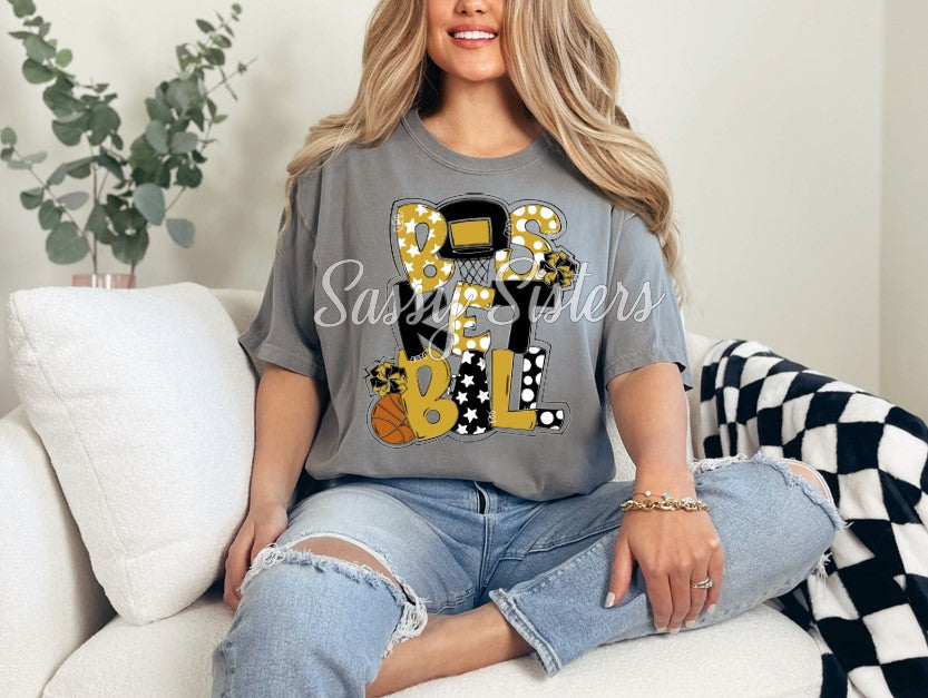 BASKETBALL WORD ART - BLACK AND GOLD