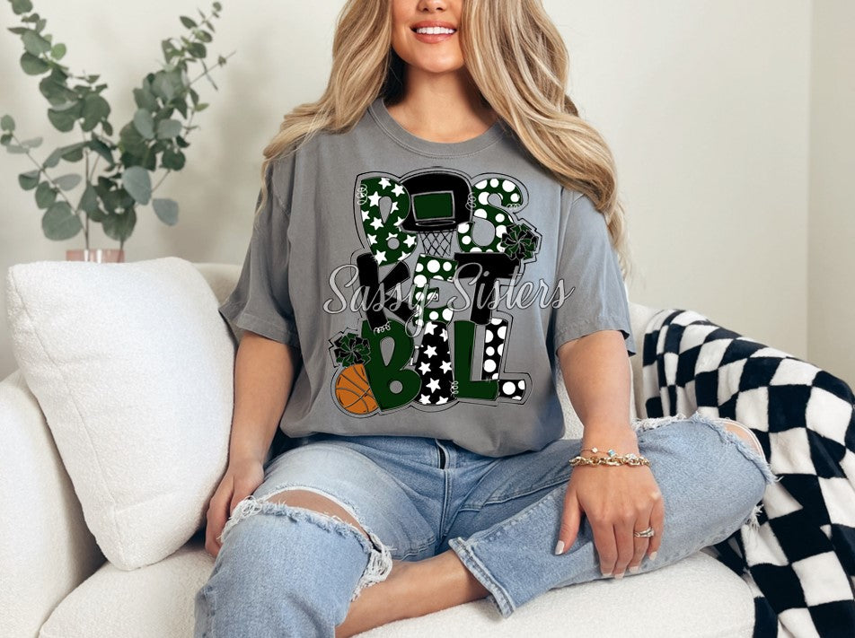 BASKETBALL WORD ART -BLACK AND GREEN