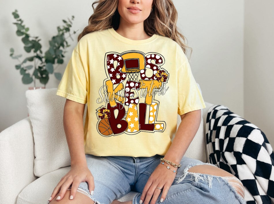 BASKETBALL WORD ART - MAROON AND YELLOW