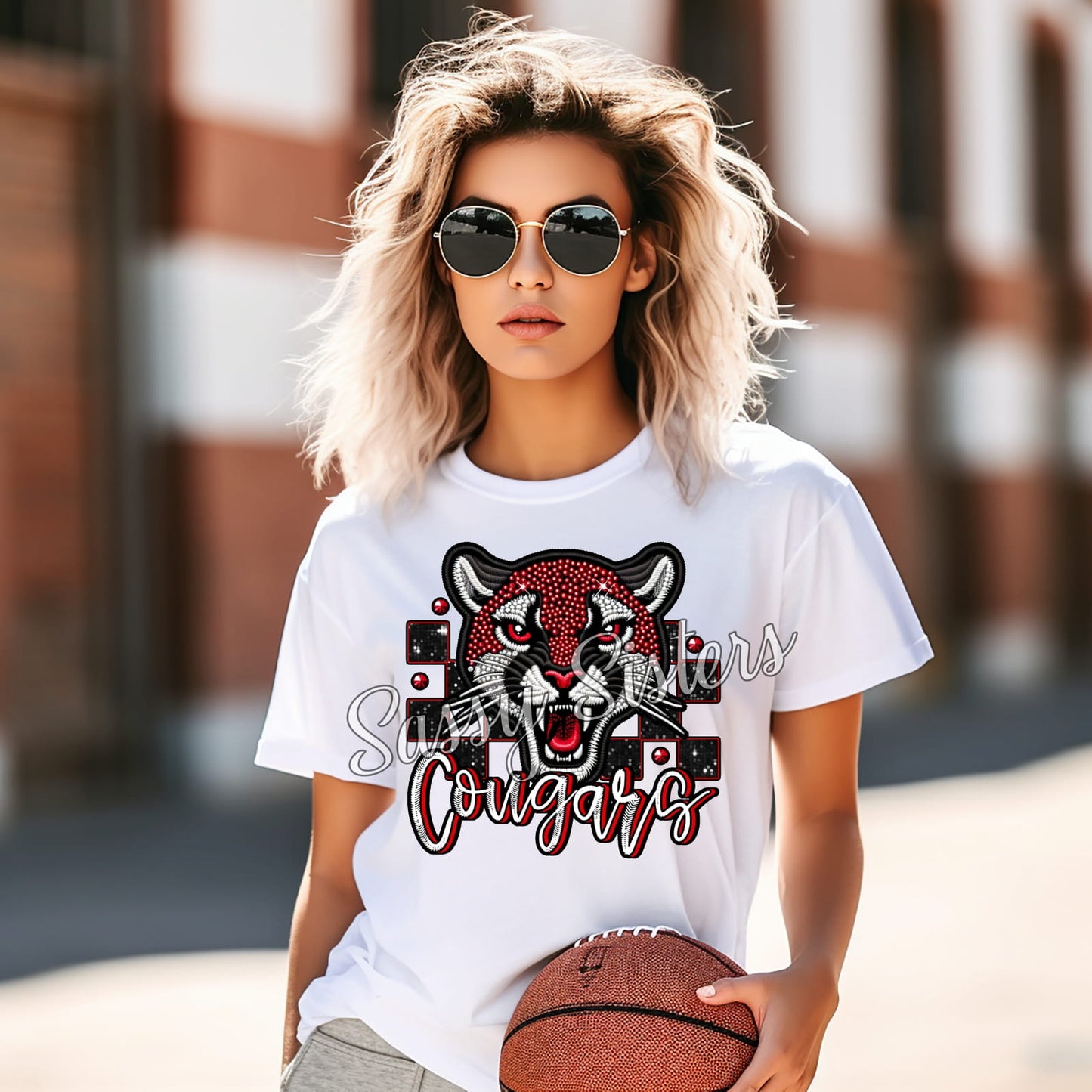 COUGARS FAUX RHINESTONES RED AND BLACK - TRANSFER
