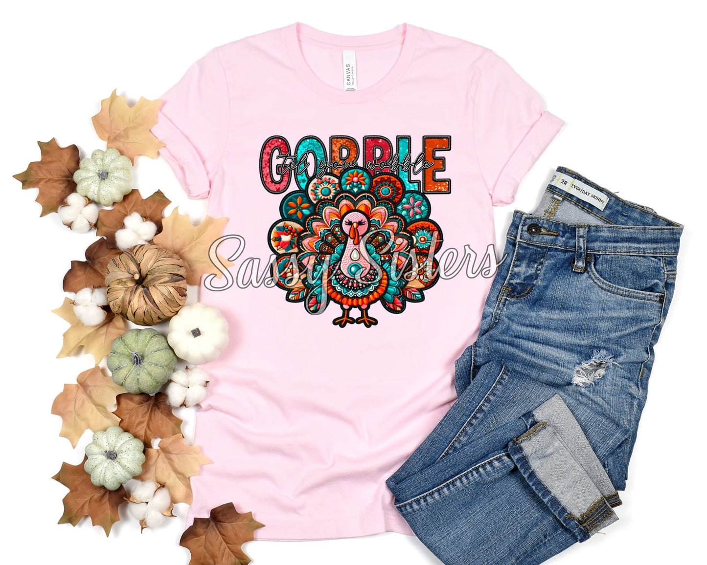 GOBBLE TIL YOU WOBBLE FAUX EMBROIDERY - TRANSFER