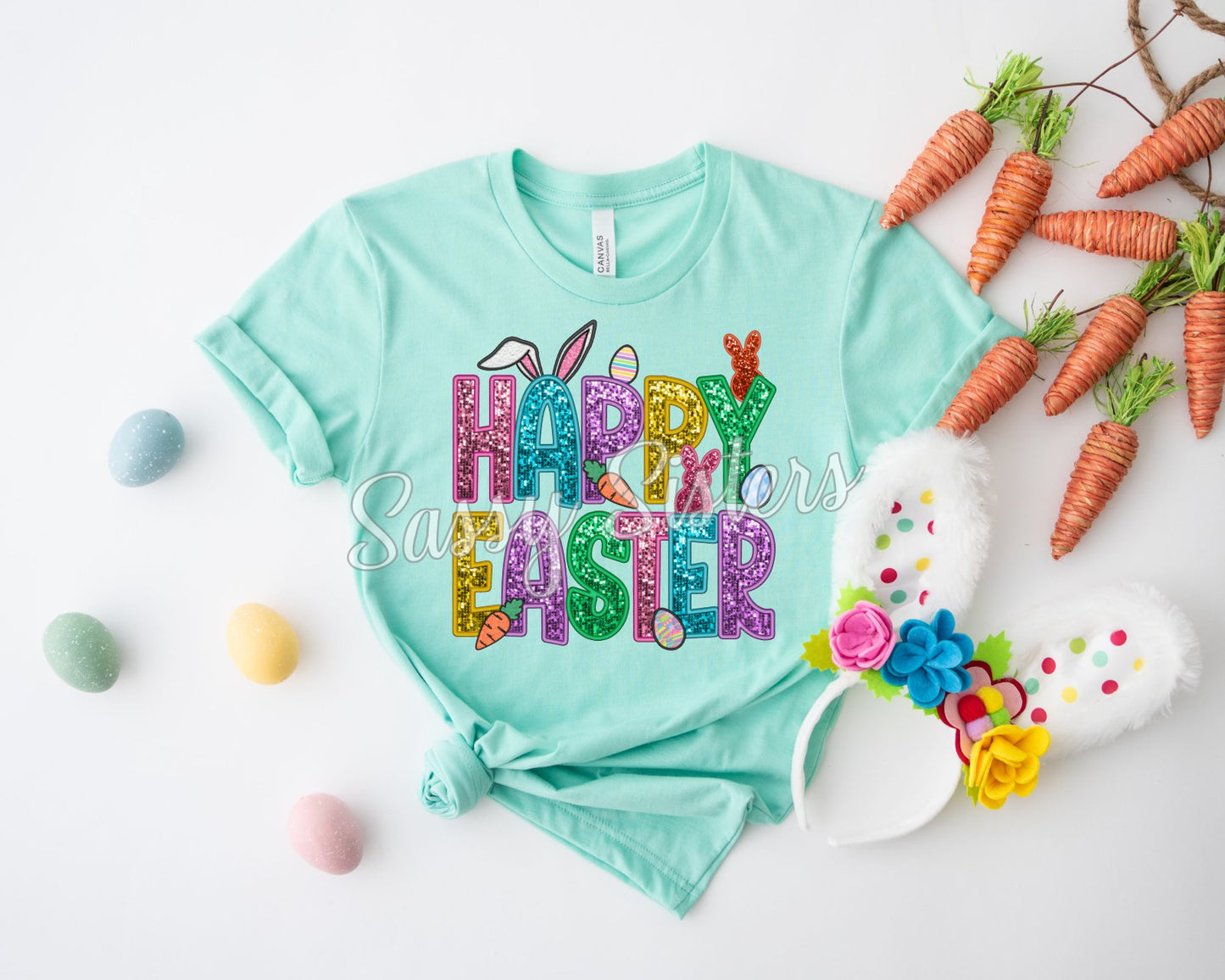 HAPPY EASTER FAUX EMBROIDERY - TRANSFER