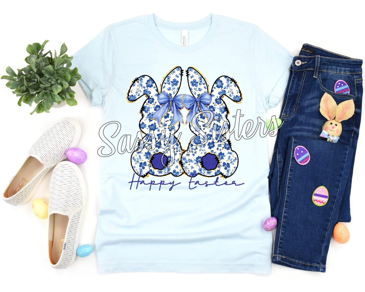 HAPPY EASTER TOILLE BUNNIES - TRANSFER