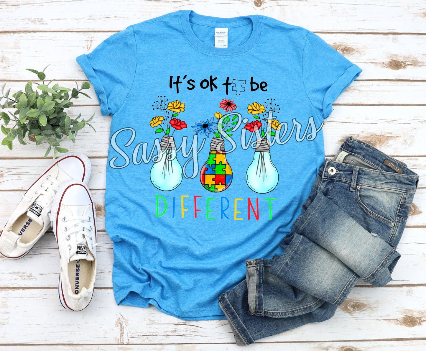 IT'S OKAY TO BE DIFFERENT - FLOWER LIGHTBULBS - TRANSFER
