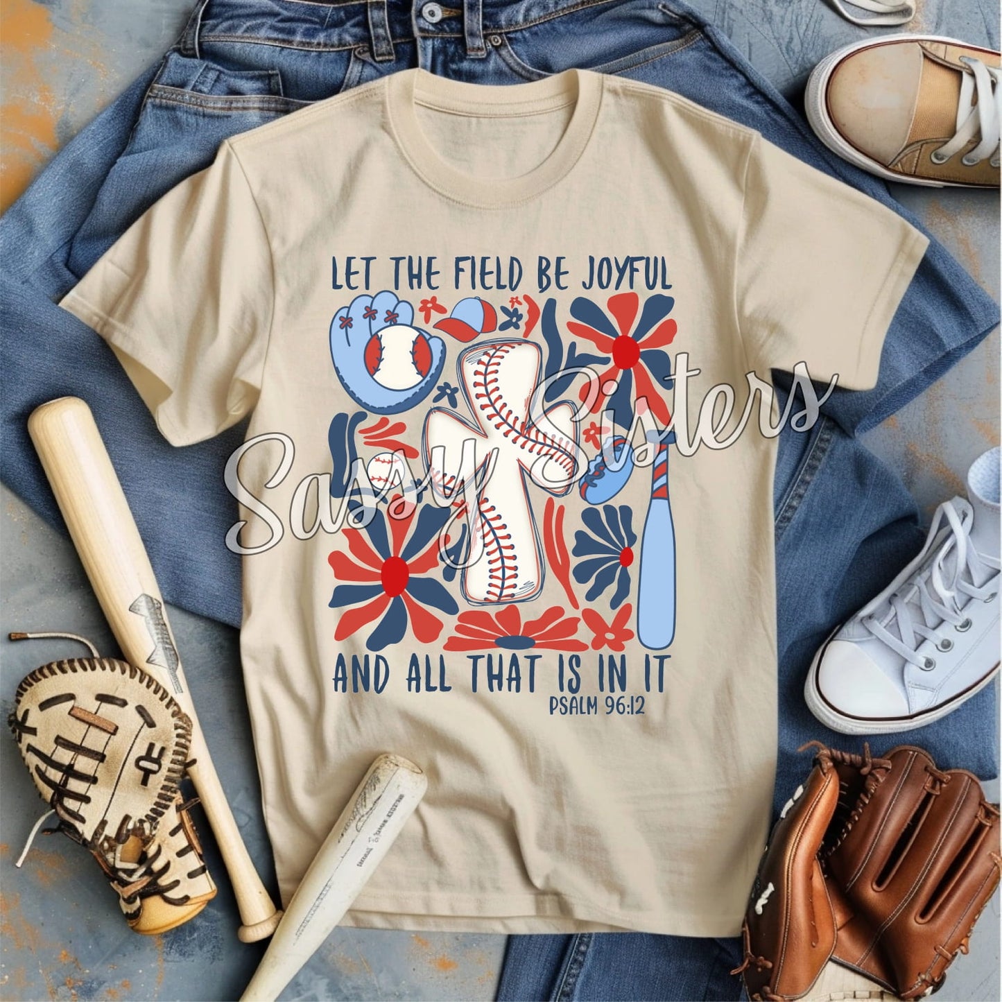 LET THE FIELDS BE JOYFUL - RETRO FLORAL - TRANSFER