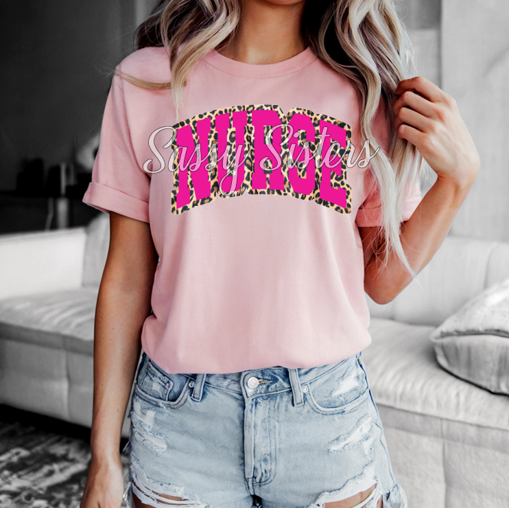 NURSE VARSITY CHEETAH PINK