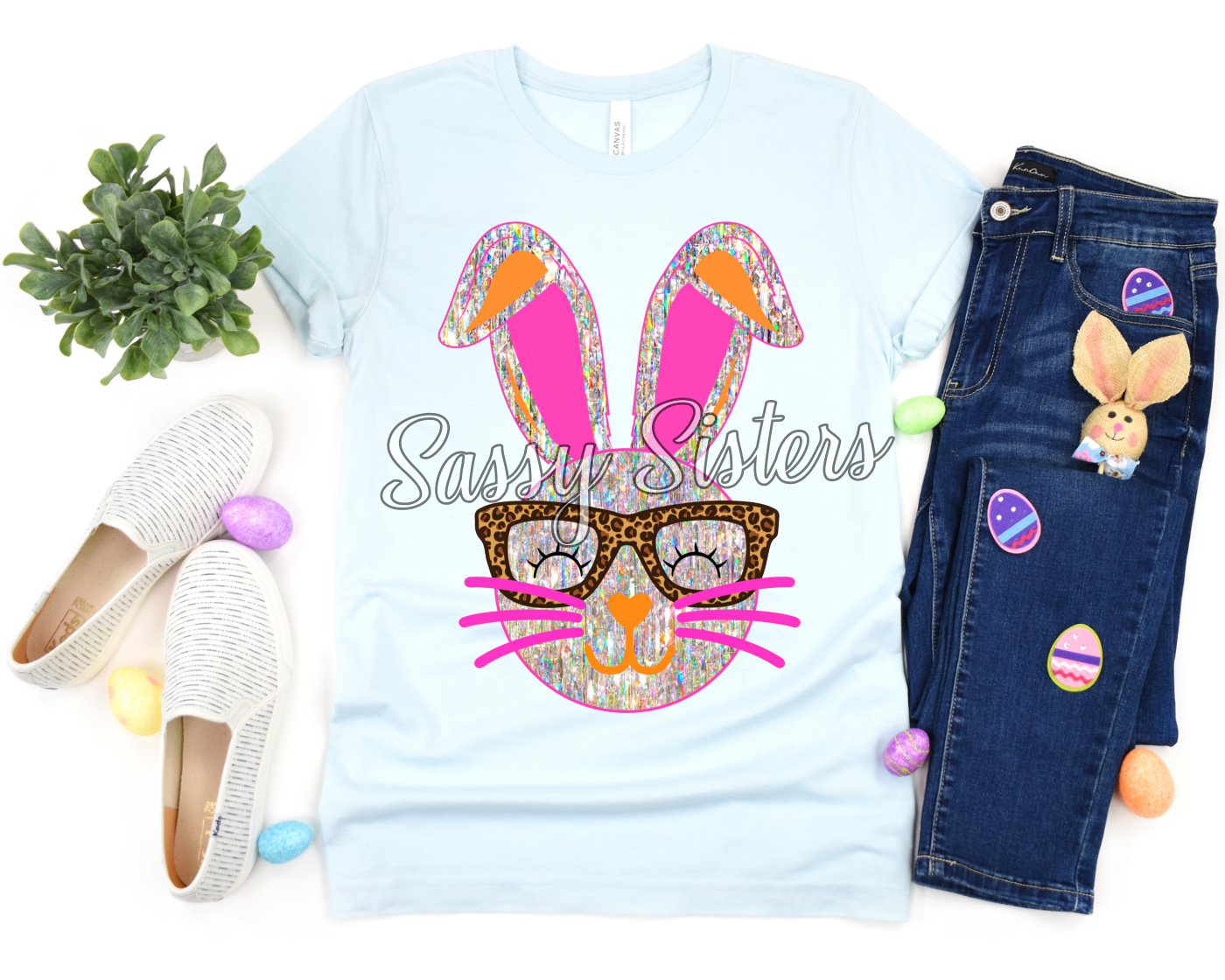 SILVER BUNNY WITH GLASSES - TRANSFER