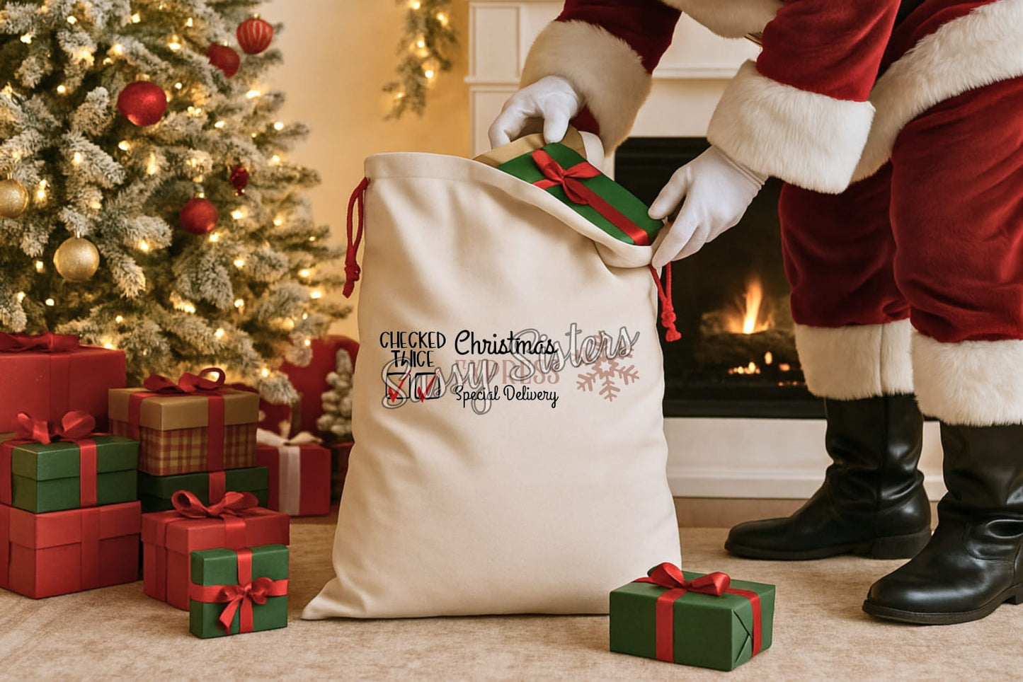 TAN SNOWFLAKE SANTA SACK