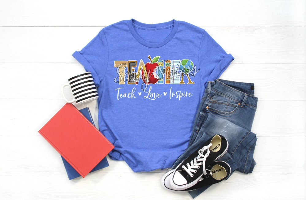 TEACHER PATTERN TEACH LOVE INSPIRE WHITE WORDS