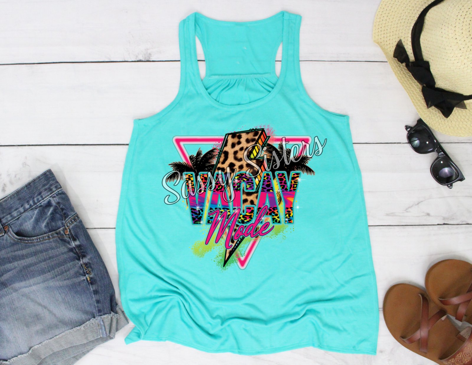 Vacay Mode Neon Cheetah Lightning Bolt Transfer Sassy Sisters