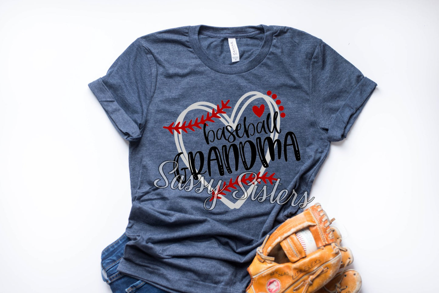 BASEBALL GRANDMA SKETCH HEART - TRANSFER