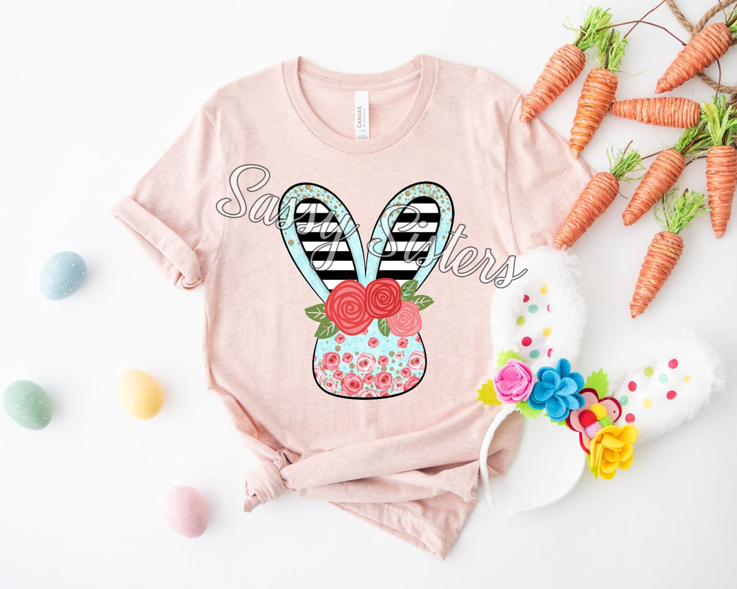 BLUE BUNNY FLORAL STRIPES - TRANSFER