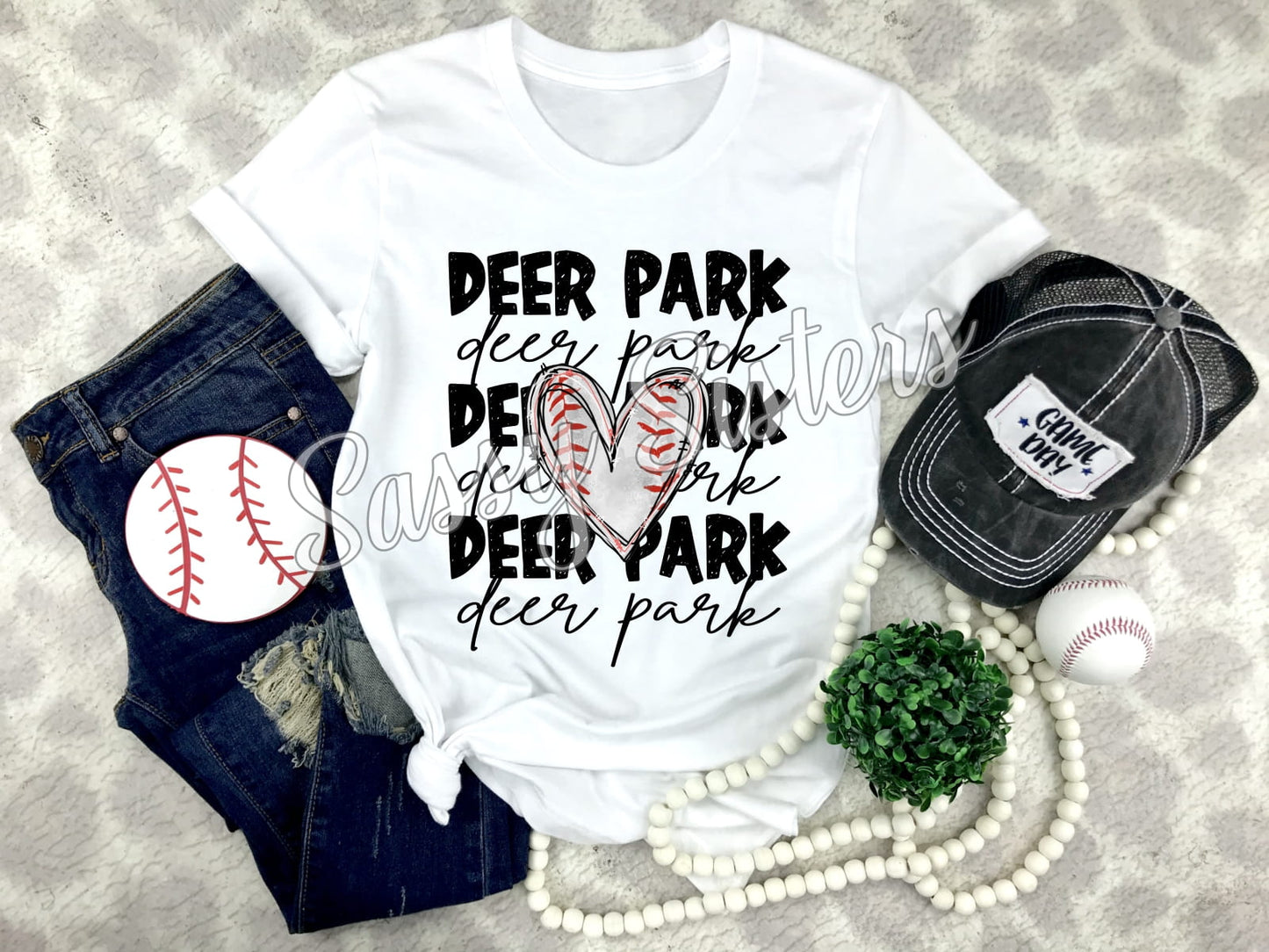 DEER PARK STACKED BASEBALL HEART - TRANSFER
