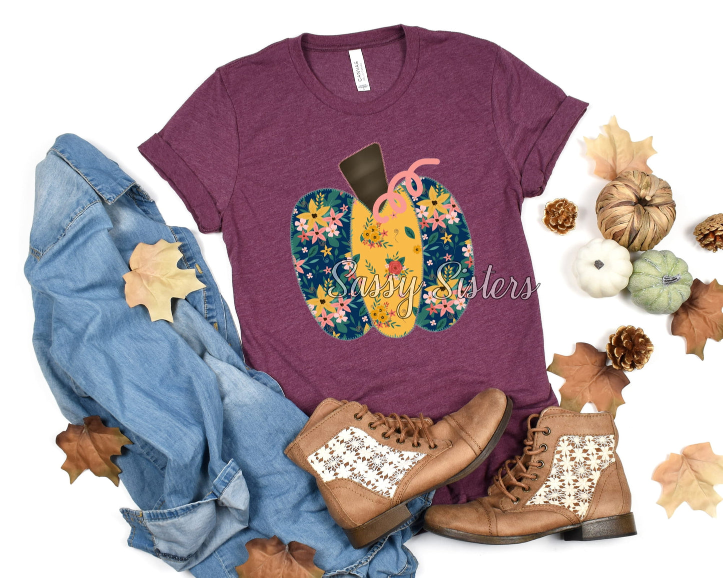 FAUX APPLIQUE FLORAL PUMPKIN - TRANSFER