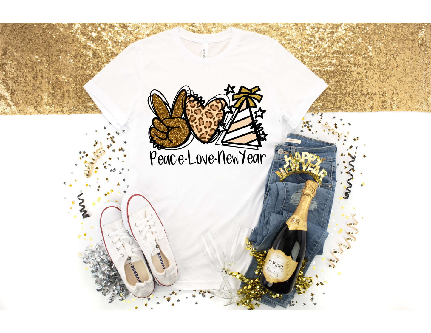 PEACE LOVE NEW YEAR HAT - TRANSFER