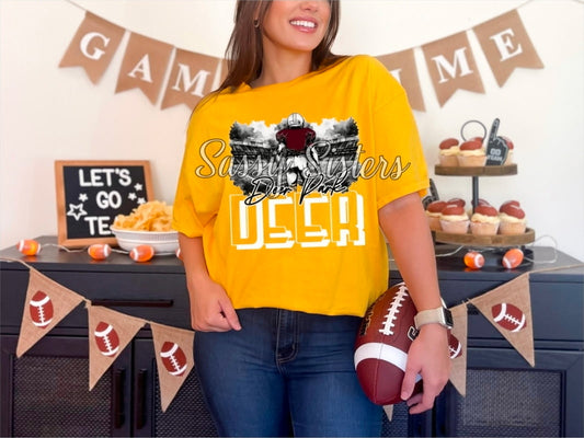 DEER FOOTBALL PLAYER BLACK AND WHITE WITH MAROON JERSEY