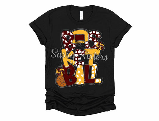 BASKETBALL WORD ART - MAROON AND GOLD