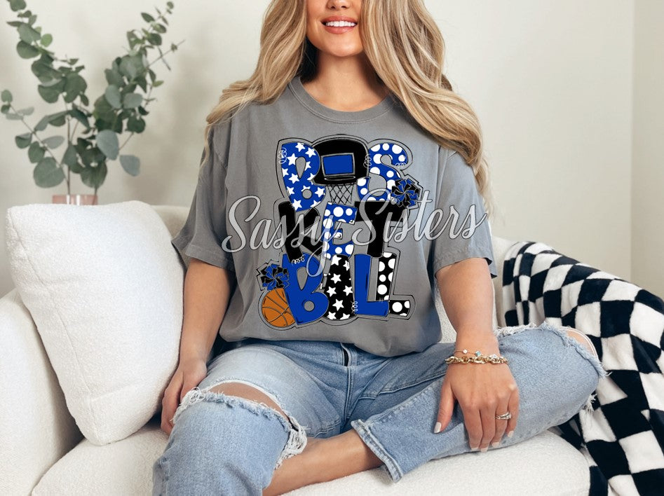 BASKETBALL WORD ART - BLUE AND BLACK