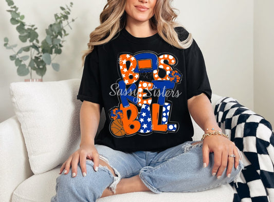 BASKETBALL WORD ART - ORANGE AND BLUE