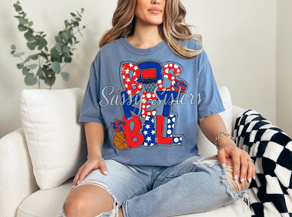 BASKETBALL WORD ART - BLUE AND RED