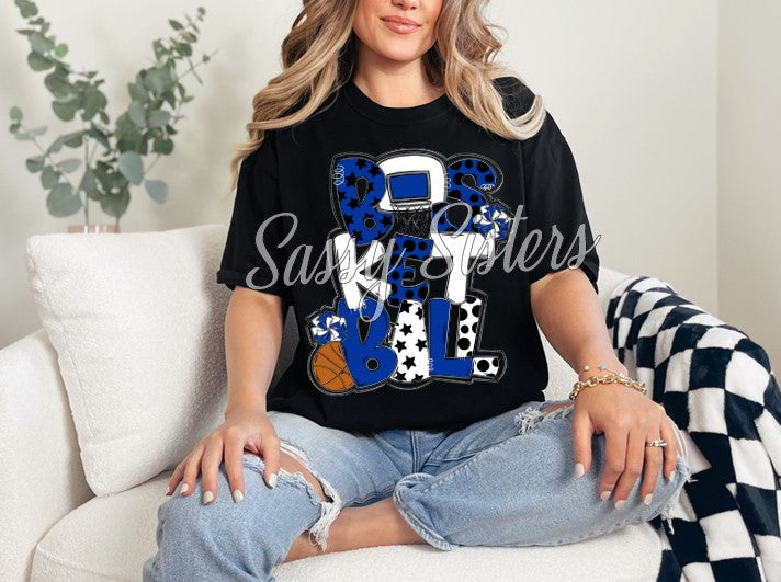 BASKETBALL WORD ART - BLUE AND WHITE