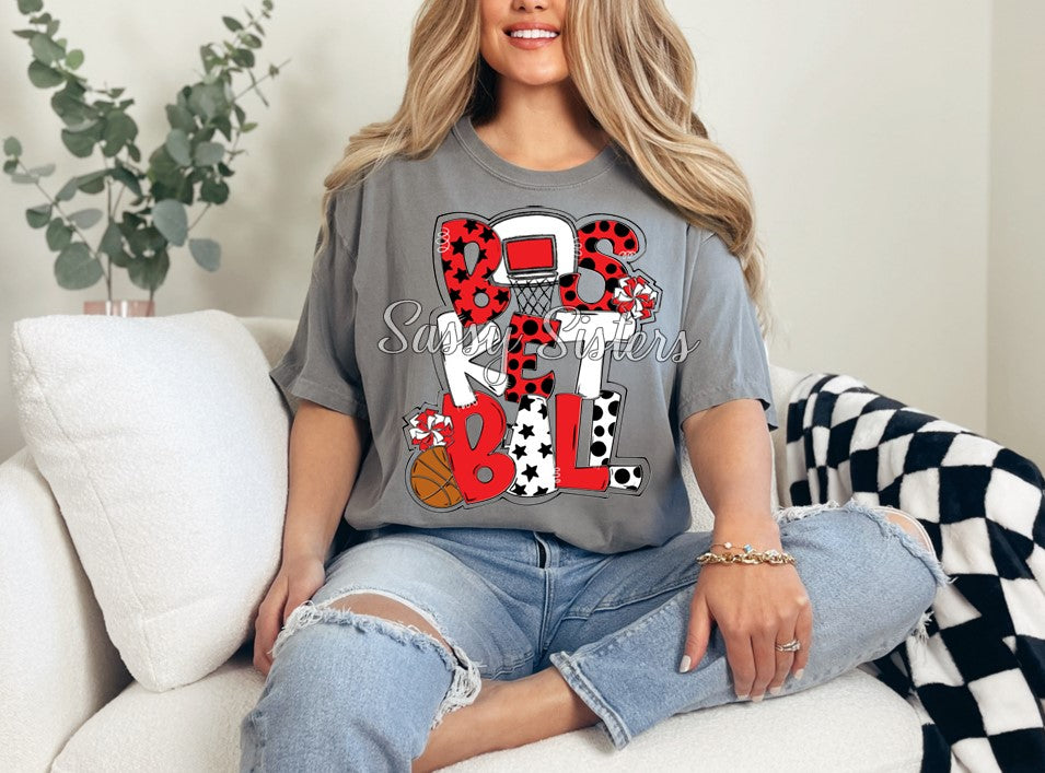BASKETBALL WORD ART -RED AND WHITE
