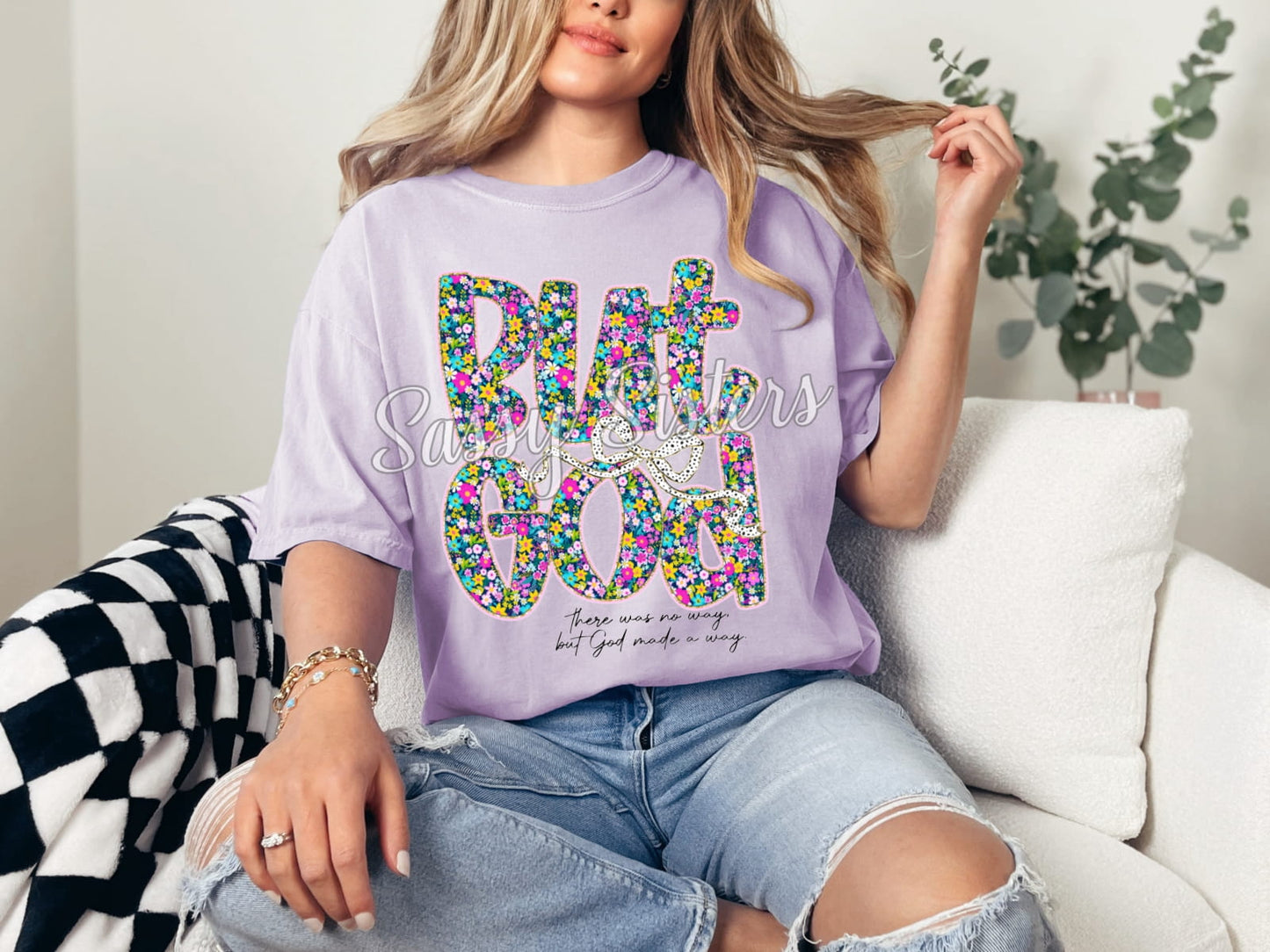BUT GOD FLORAL WITH BOW - TRANSFER