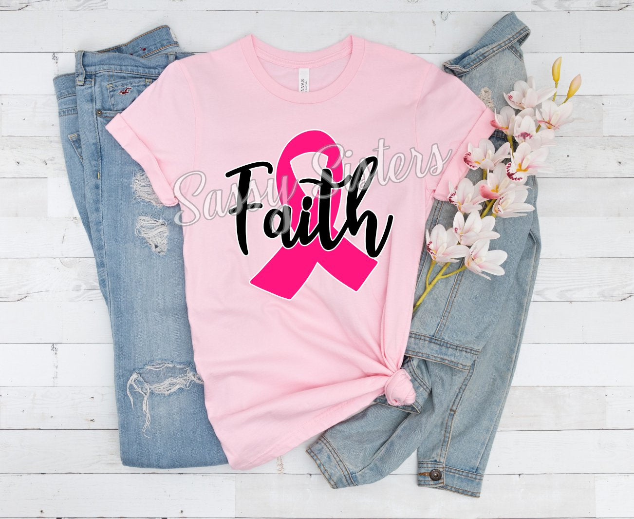 FAITH BREAST CANCER RIBBON - TRANSFER