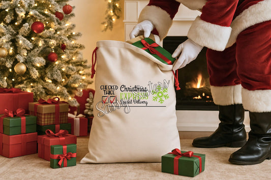 GREEN SNOWFLAKE SANTA SACK WITH NAME