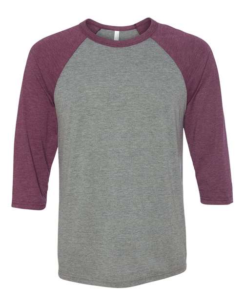 BELLA CANVAS RAGLAN - GREY/MAROON TRIBLEND