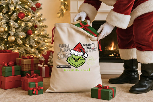 GRINCH SANTA SACK WITH NAME