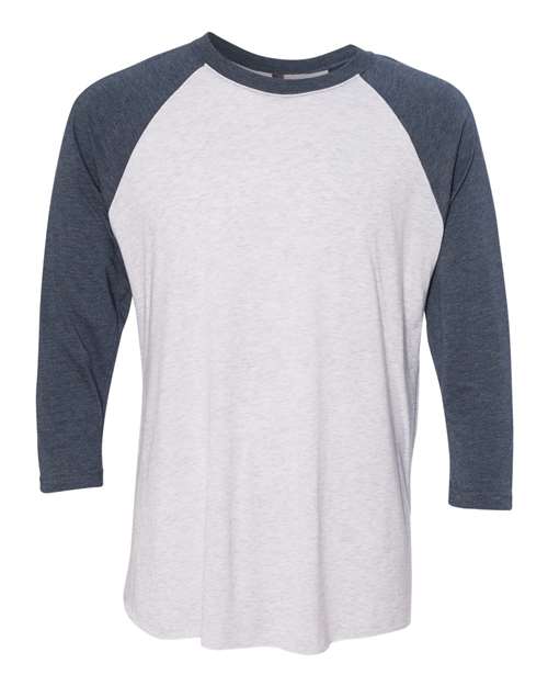 NEXT LEVEL RAGLAN -  Indigo Sleeves/ Heather White Body