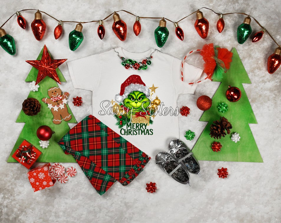 MERRY CHRISTMAS GRINCH FAUX GLITTER