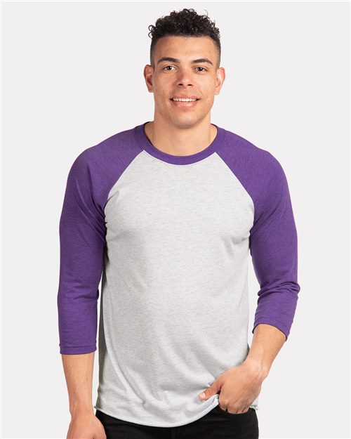 NEXT LEVEL RAGLAN - Purple Rush Sleeves/ Heather White Body