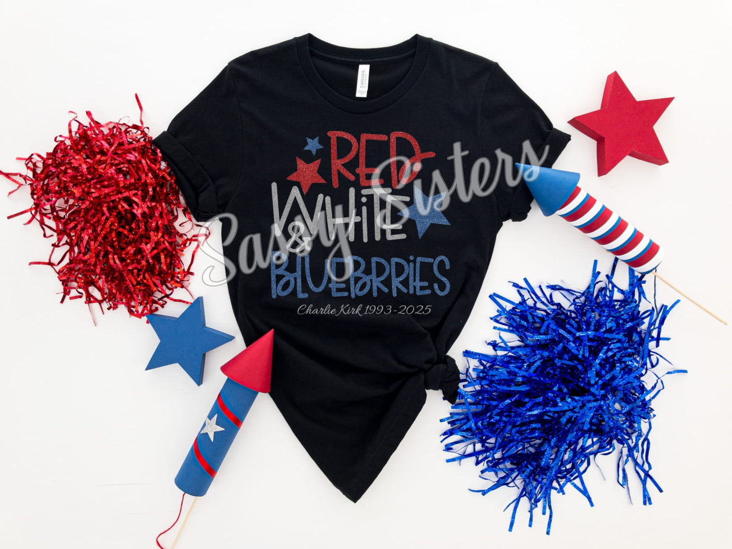 RED WHITE & BLUEBERRIES FAUX GLITTER