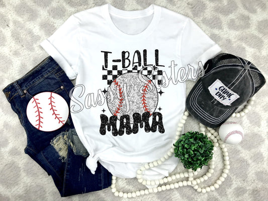 T-BALL MAMA CHECKERED FAUX GLITTER - TRANSFER