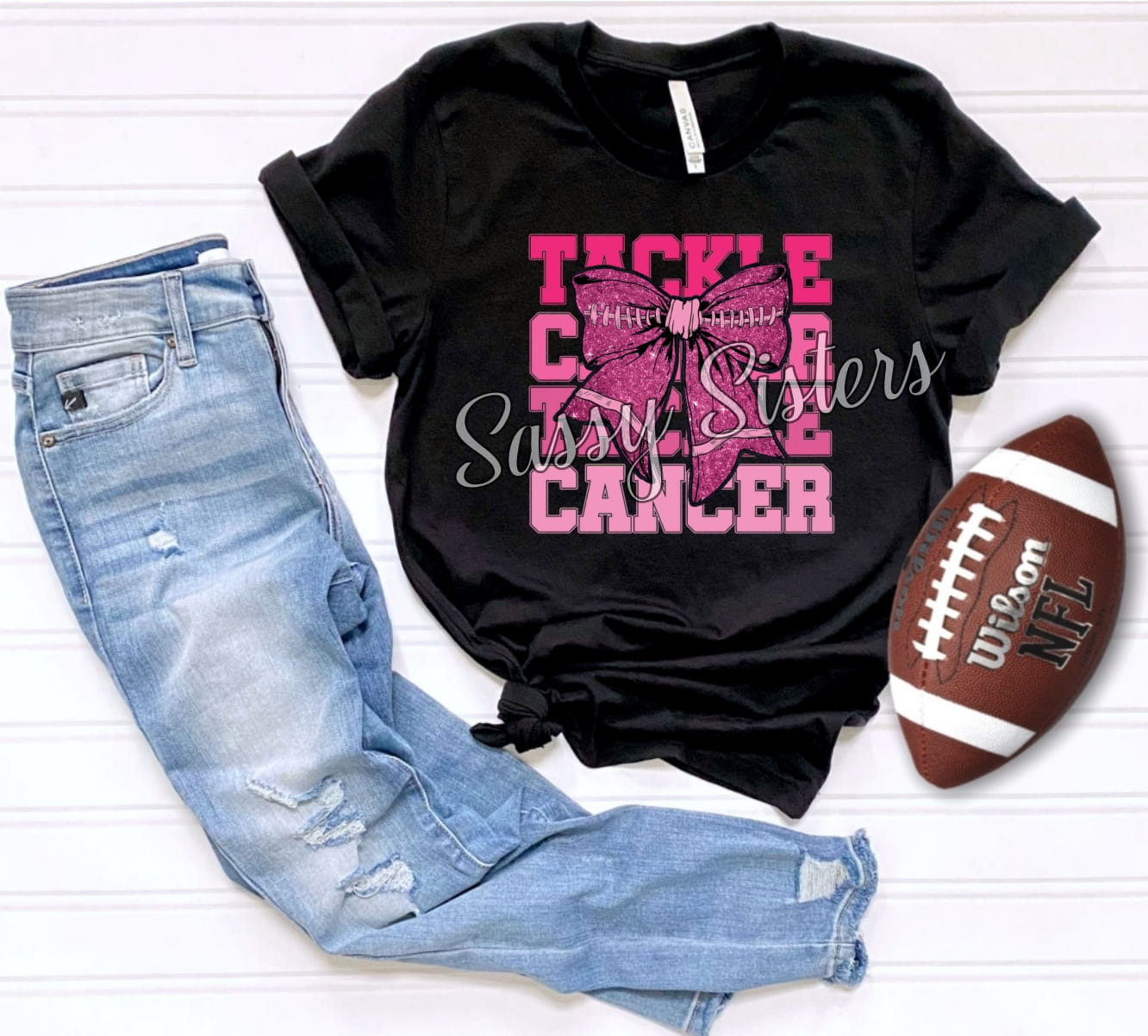 TACKLE CANCER PINK COQUETTE BOW - TRANSFER