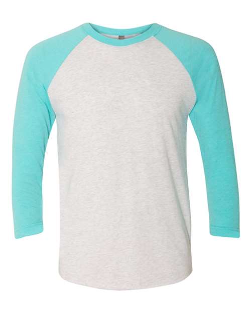 NEXT LEVEL RAGLAN - Tahiti Blue Sleeves/ Heather White Body