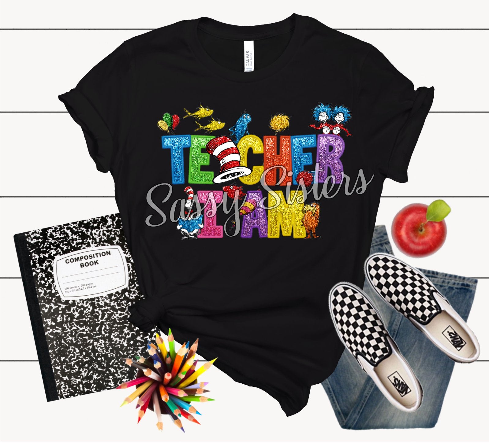 TEACHER I AM FAUX GLITTER FAUX EMBROIDERY - TRANSFER – Sassy Sisters