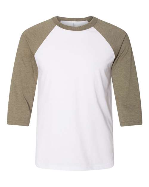 BELLA CANVAS RAGLAN - WHITE/HEATHER OLIVE