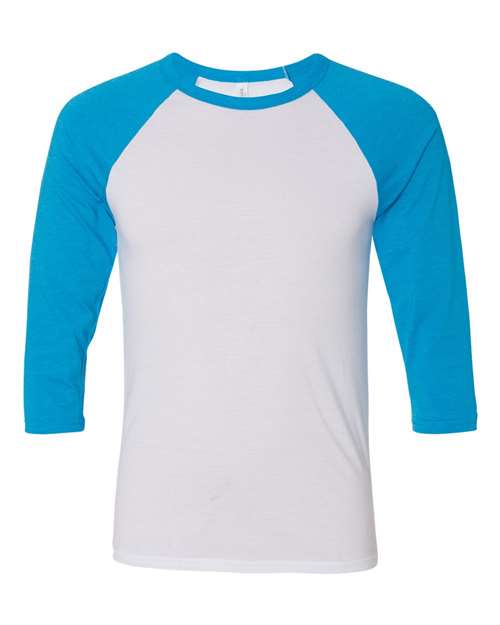 BELLA CANVAS RAGLAN - WHITE/NEON BLUE