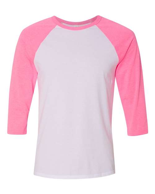 BELLA CANVAS RAGLAN - WHITE/NEON PINK