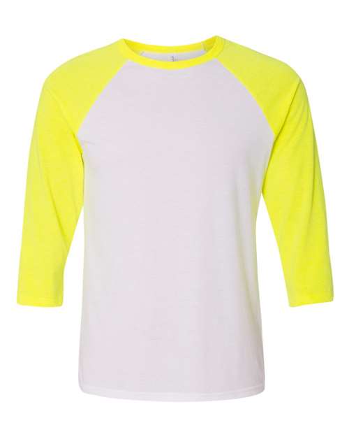 BELLA CANVAS RAGLAN - WHITE/NEON YELLOW