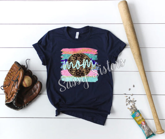 BASEBALL MOM PINK & TEAL BRUSHSTROKE - TRANSFER