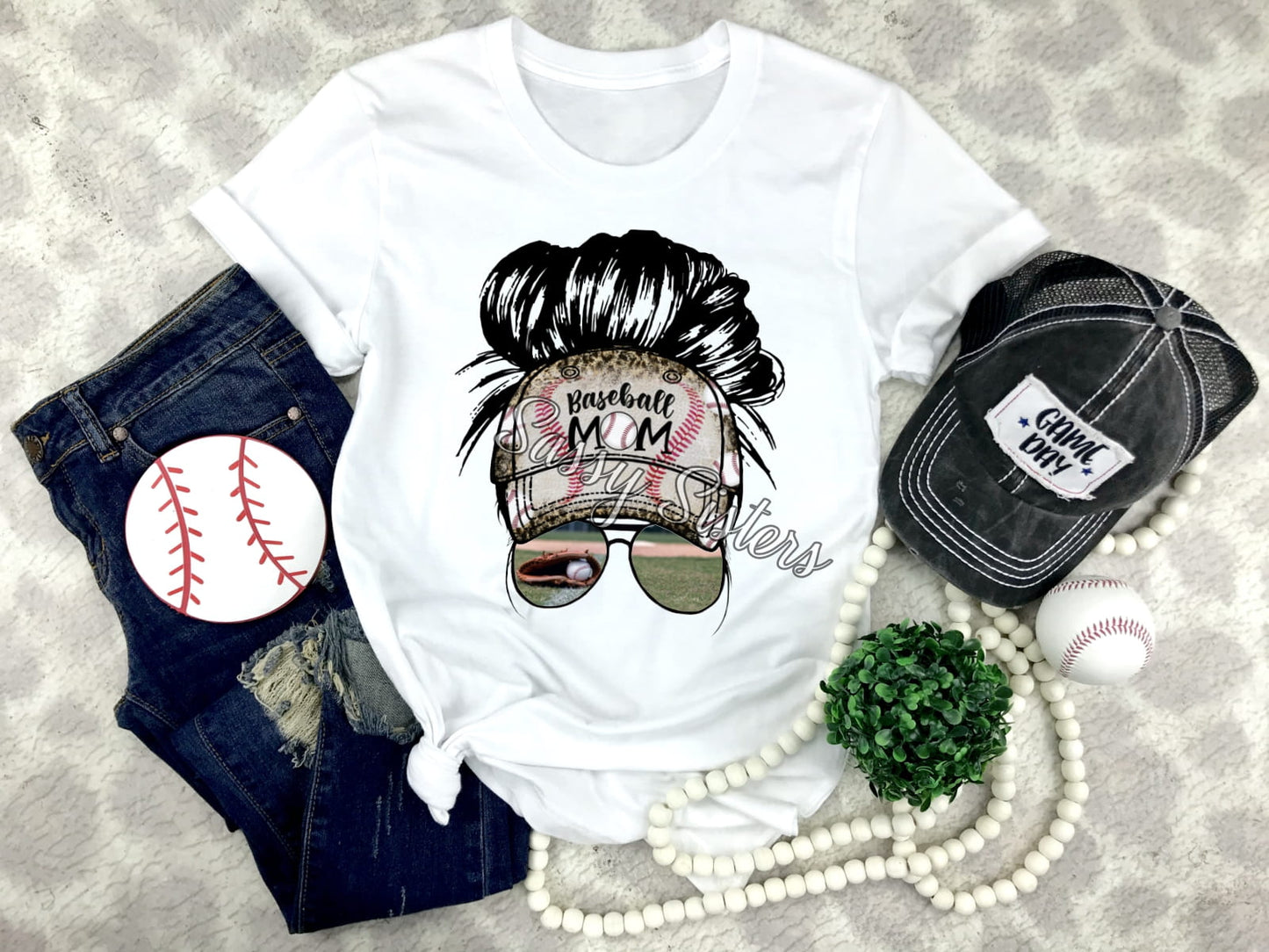 BASEBALL MOM MESSY BUN WITH CAP - TRANSFER