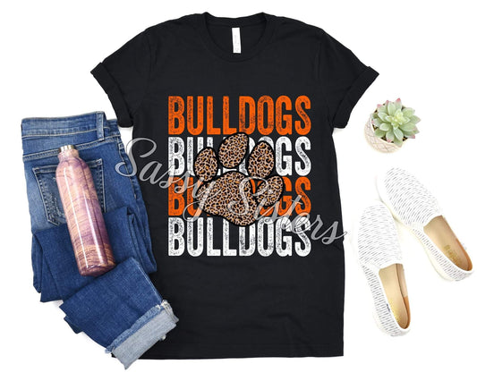 BULLDOGS STACKED WITH PAW PRINT - TRANSFER