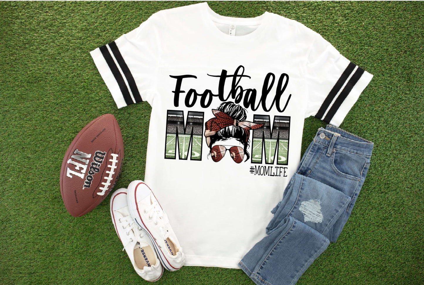 FOOTBALL MOM MESSY BUN FIELD LETTERS - TRANSFER