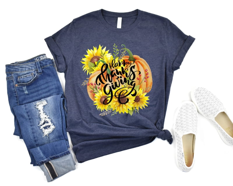 HAPPY THANKSGIVING PUMPKIN SUNFLOWER - TRANSFER