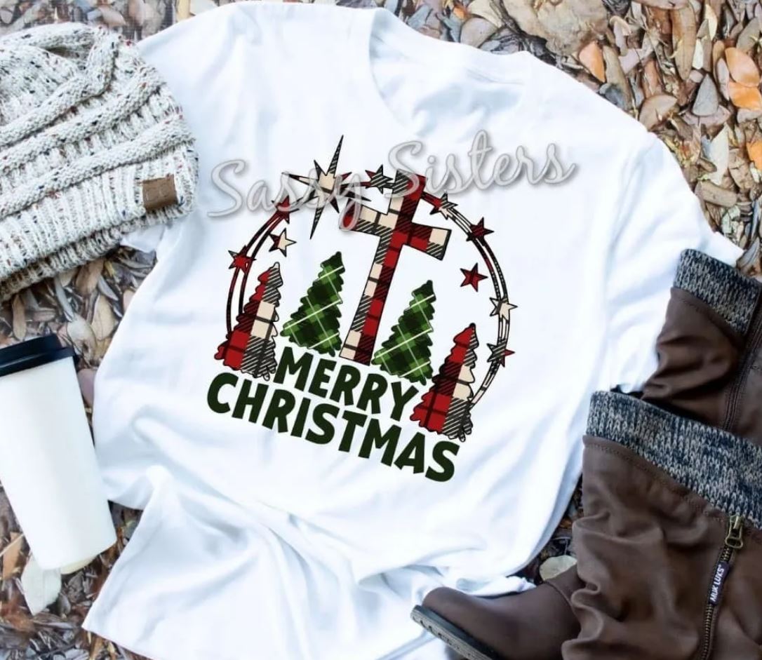 MERRY CHRISTMAS CROSS CIRCLE - TRANSFER